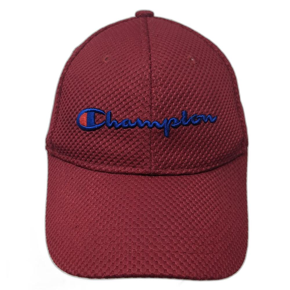 Champion Baseball Cap Red One Size Embroidered Logo Adjustable Hat Pique Mesh